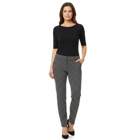 Kasper Size 8 Black Polyester Viscose Geometric Pattern Trouser Pant Slacks - Picture 1 of 8